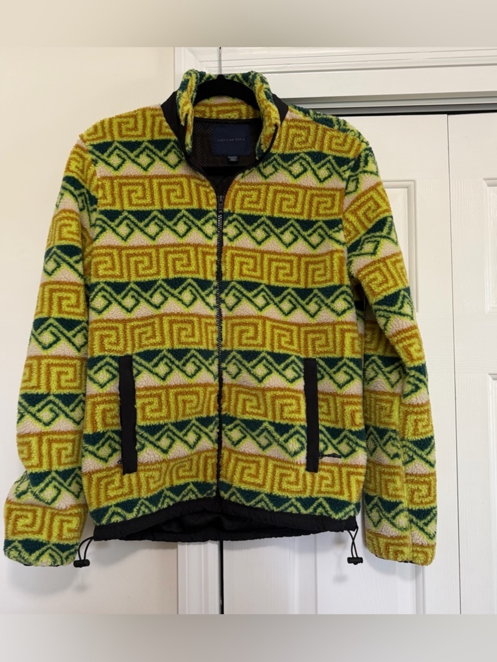 American Eagle Sherpa Style Full Zip Jacket Green Yellow Size XS